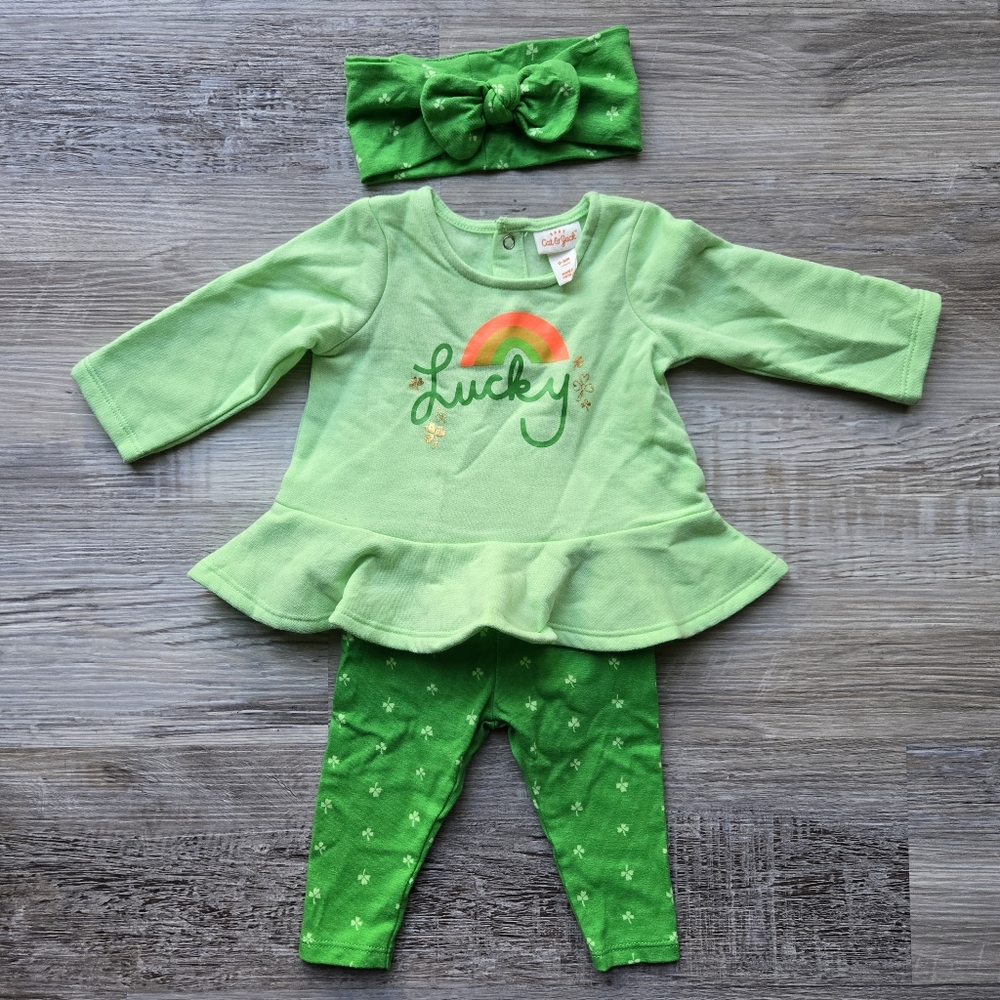Cat & Jack St. Patricks Day Outfit Baby Girl 0-3 Months Matching Set